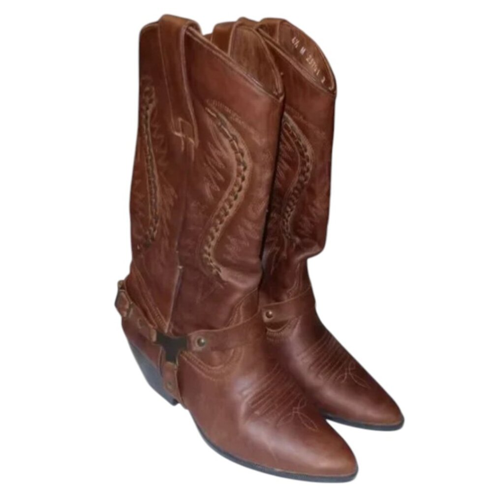 VTG Maine Woods Brown Western Cowgirl Boots Women's Size 6.5 Leather Embroidered